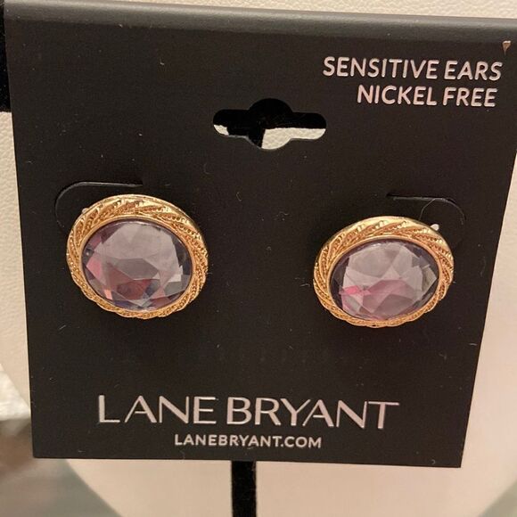 Lane Bryant NWT earrings Round design gold color crystals gray color - Picture 1 of 6